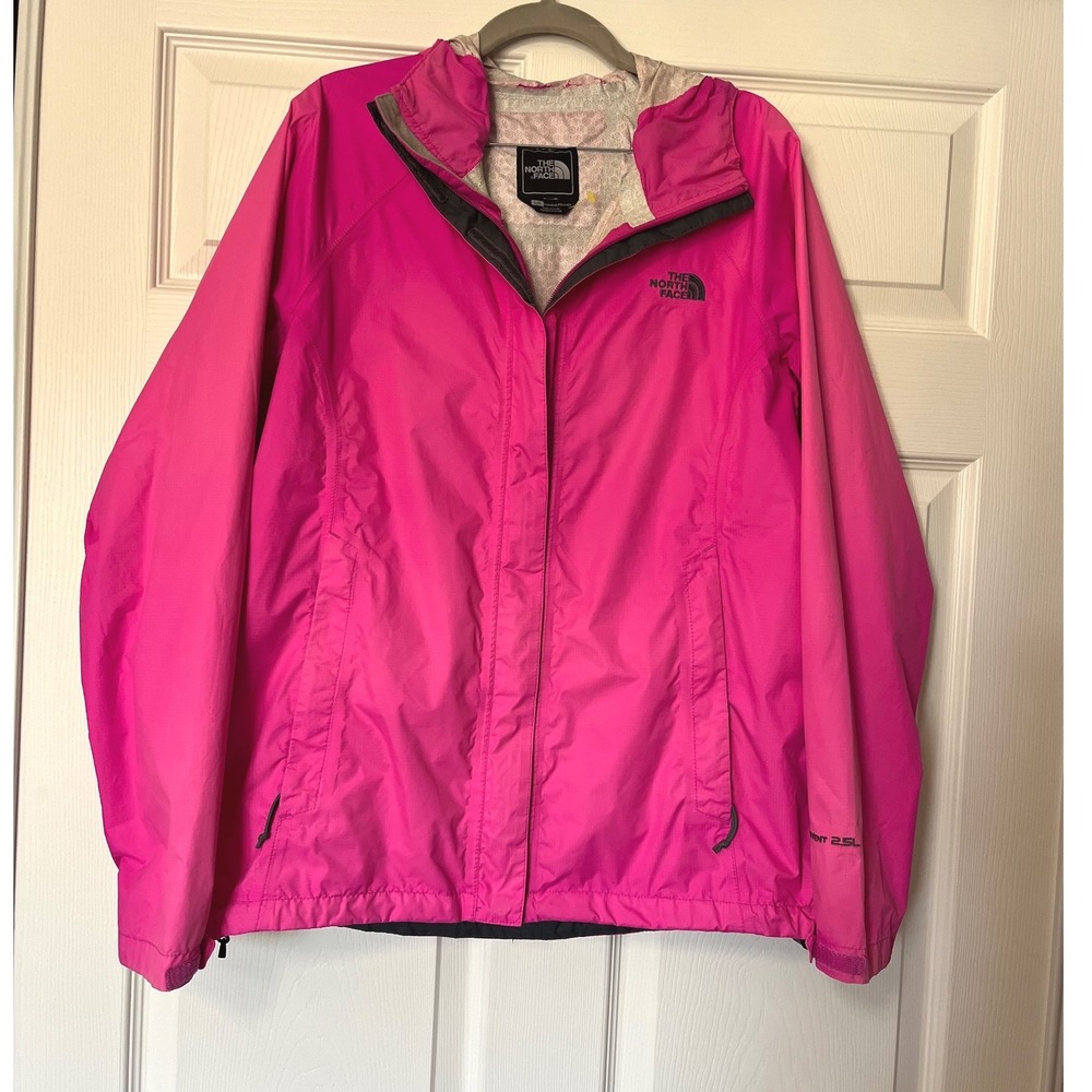 The North Face HyVent 2.5L Rain Jacket Womens L Pink Hooded Windbreaker Shell